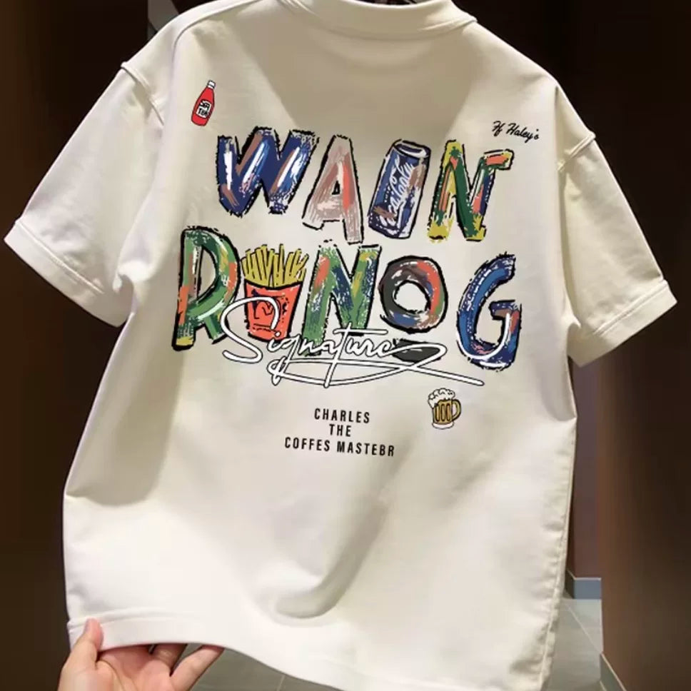 High quality cotton short sleeved t-shirts, loose letter tops for men and women, and American style trendy products are being picked up from the leftover inventory at major foreign trade counters