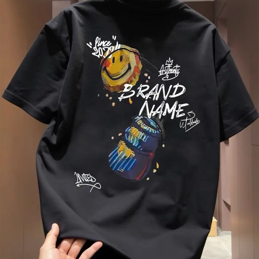 Top brand foreign trade counter tail goods leakage~Summer leisure creative design loose men's and women's pure cotton short sleeved T-shirt