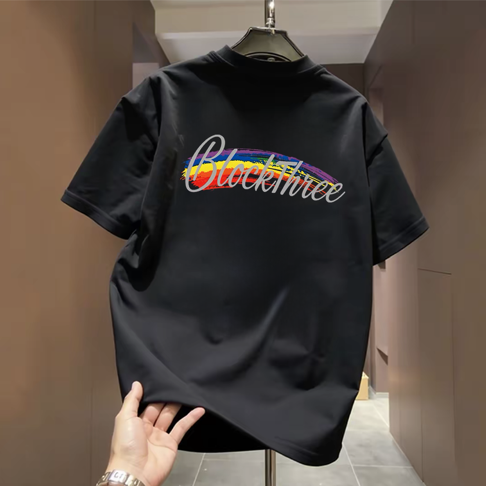 Top brand foreign trade counters are picking up leftovers~High quality light luxury pure cotton short sleeved T-shirt rainbow letter round neck print trend