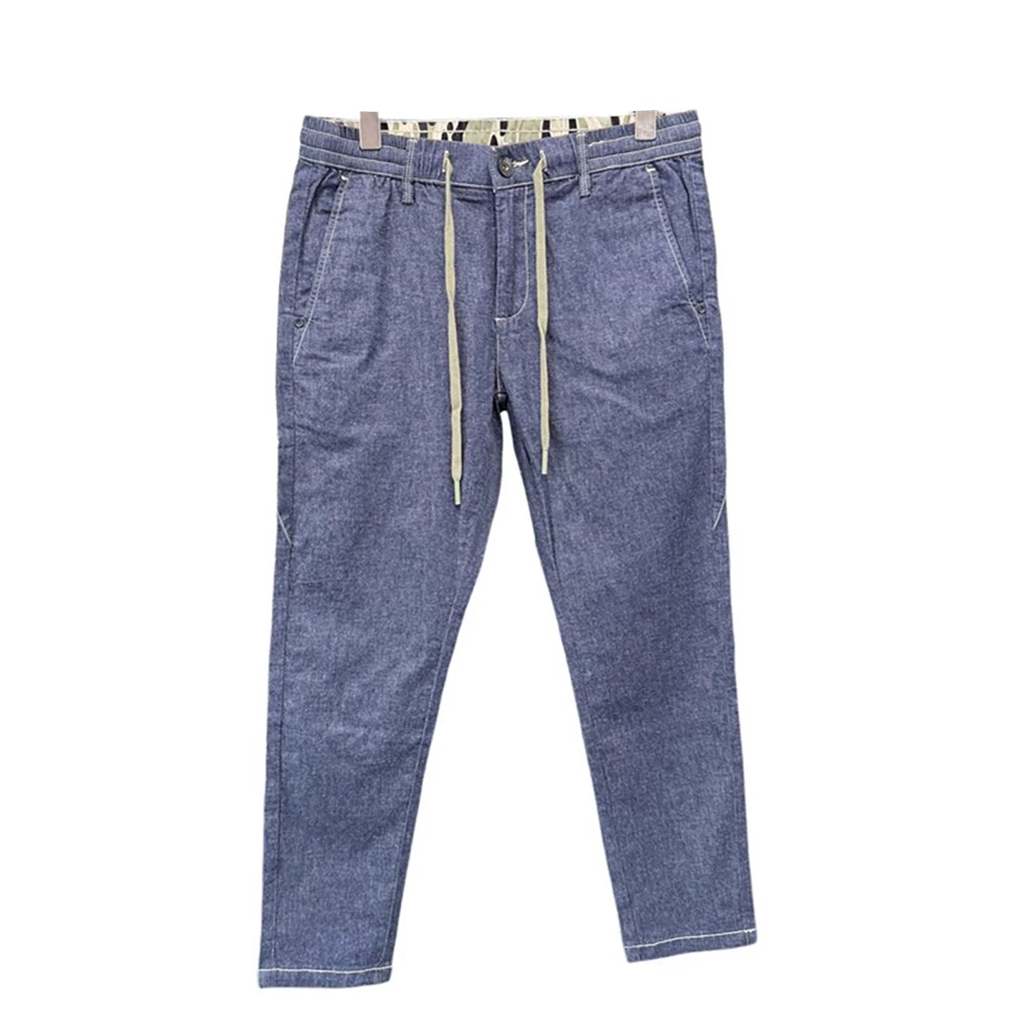 Remove the cabinet! Cotton+linen blend! Foreign trade men's spring and summer elastic waist comfortable casual straight leg jeans