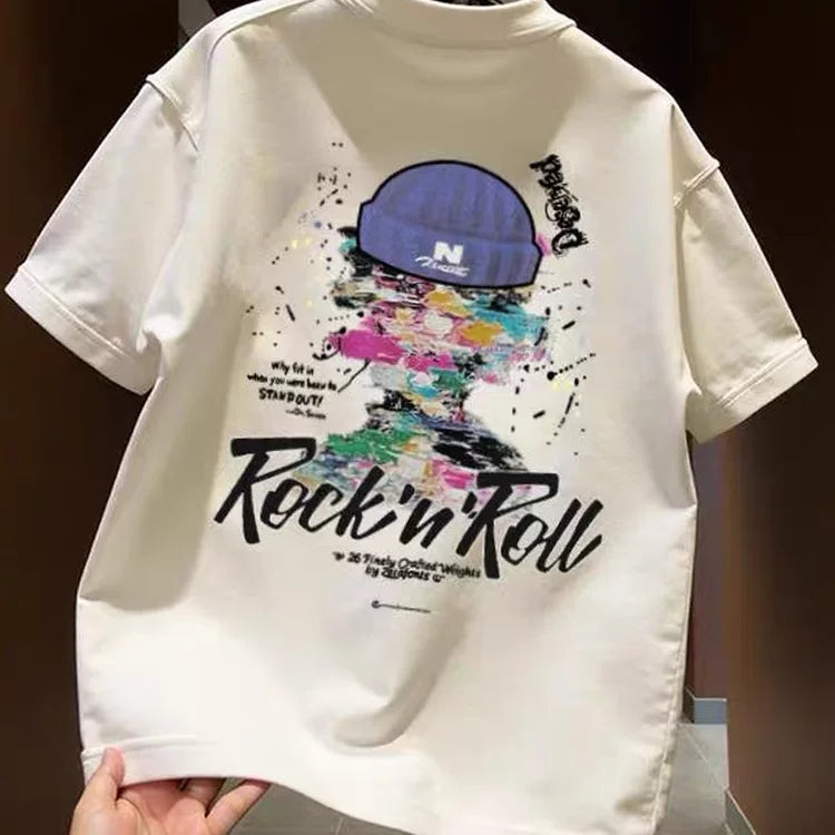 Top brand foreign trade counter's leftover goods leakage~Oil painting style artistic short sleeved T-shirt painted graffiti short sleeved unisex