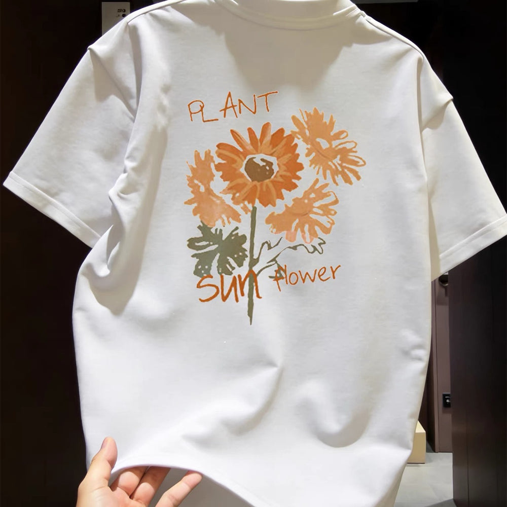 Top brand foreign trade counters are picking up leftovers~Heavy duty pure cotton short sleeved T-shirt with daisy print, versatile, loose and trendy for summer