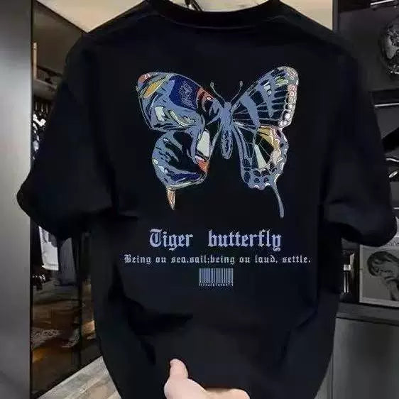 Foreign trade label cutting~Counter clearance, tail goods, leak detection, trendy brand, pure cotton short sleeved T-shirt for men and women, design sense, niche and loose