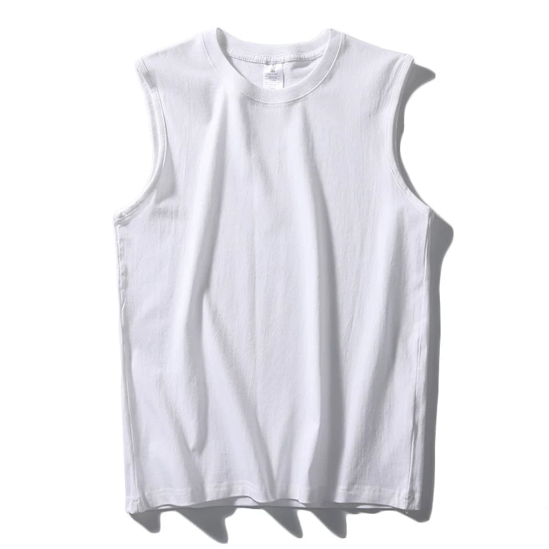 Minimalist style! Soft and comfortable! Foreign trade men's summer high weight casual round neck pure cotton base camisole