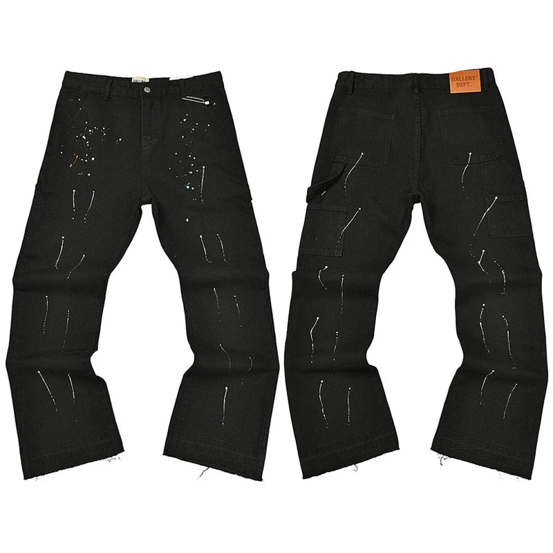 Gallery Dept. Spray Stripe & Paint Splatter Black Cargo Pants