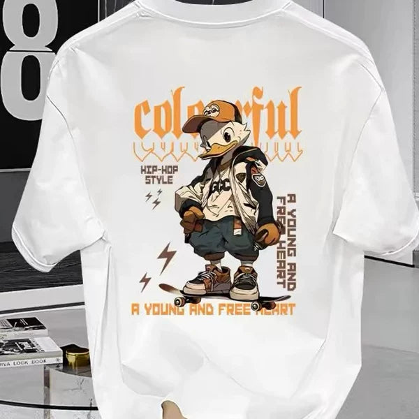 Brand foreign trade label cutting, tail order clearance, leak detection, American fashion brand retro printed pure cotton T-shirt, men's and women's design sense