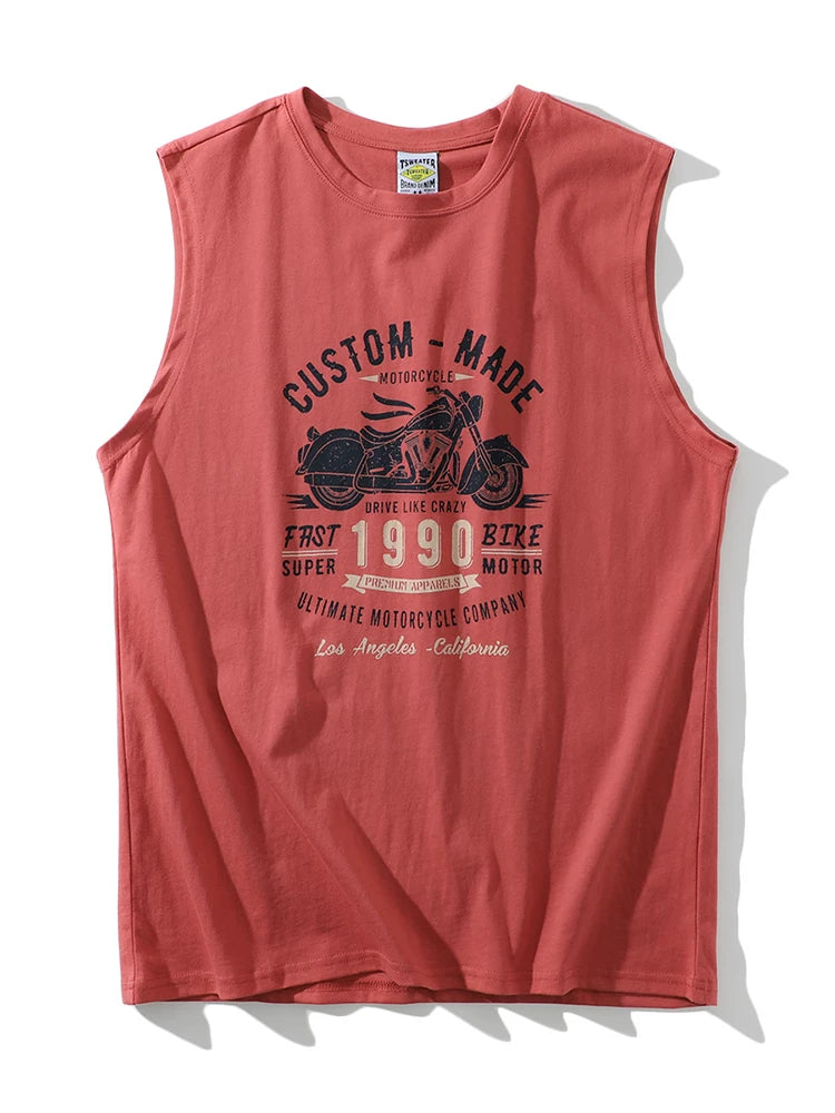 Non sensory technology printing! 100% cotton! Summer men's and women's foreign trade heavy industry wash water wide shoulder sleeveless T casual vest
