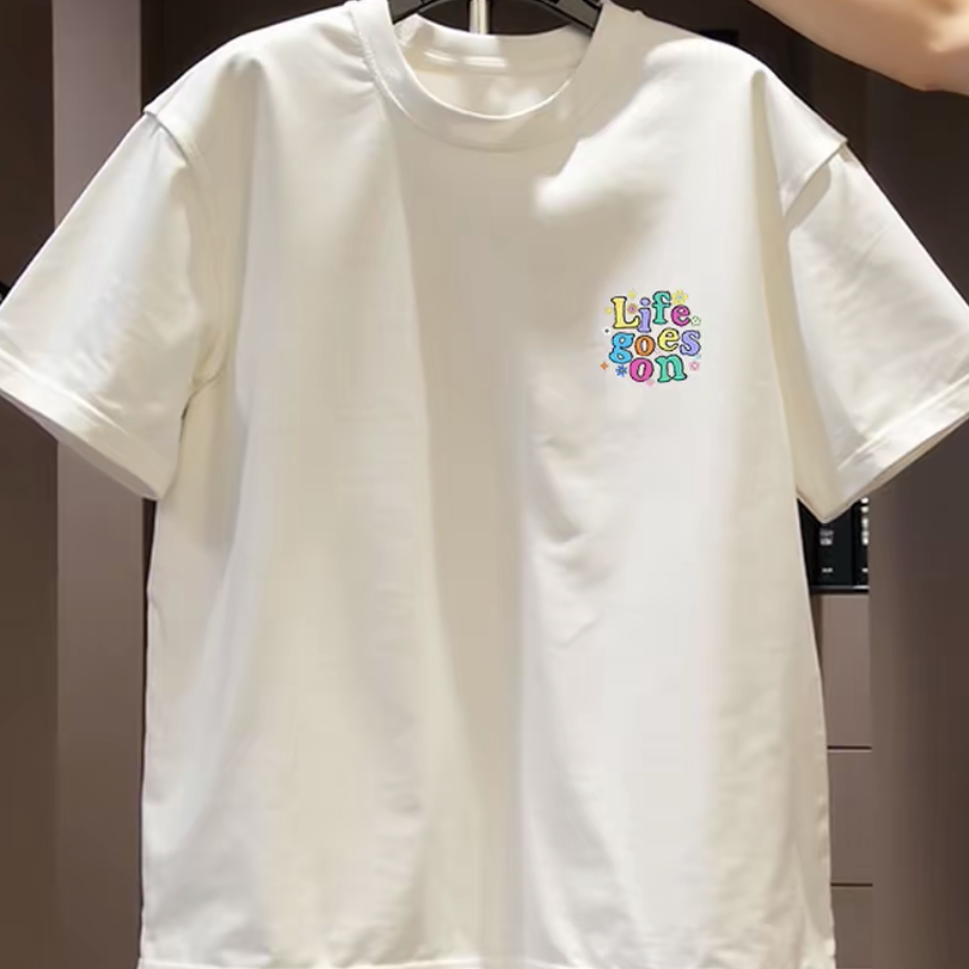 High quality light luxury rainbow letter trendy brand round neck pure cotton short sleeved versatile