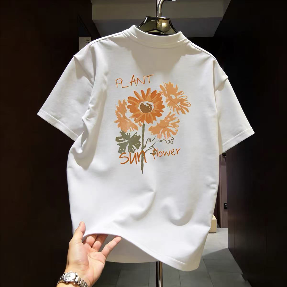 Top brand foreign trade counters are picking up leftovers~Heavy duty pure cotton short sleeved T-shirt with daisy print, versatile, loose and trendy for summer