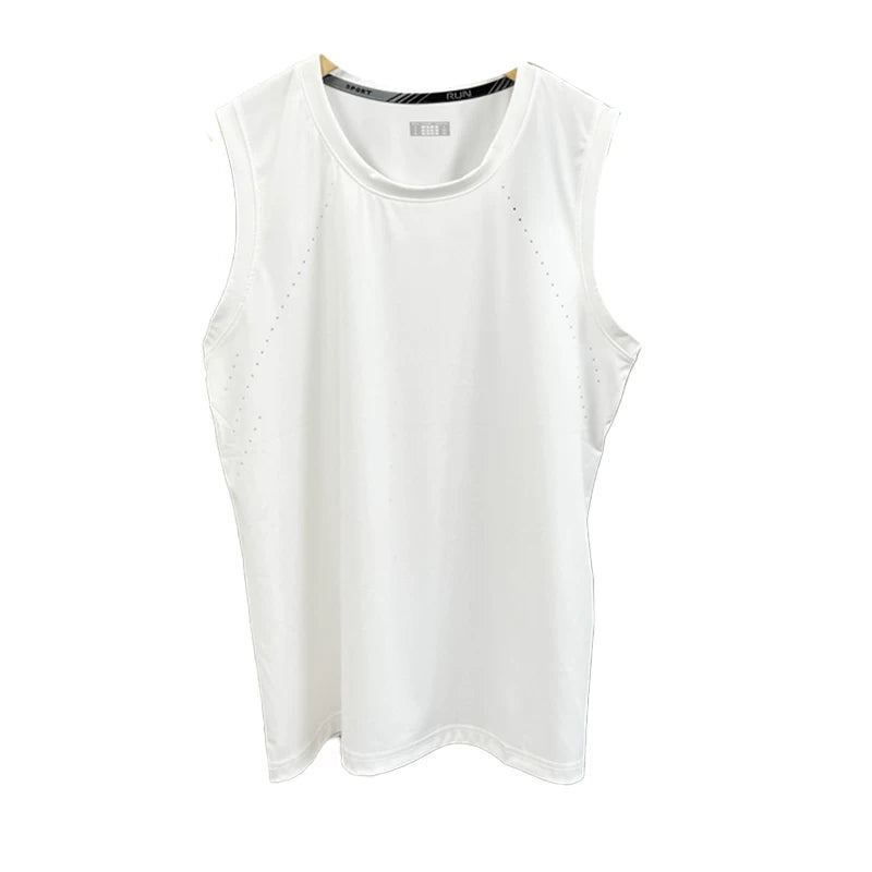 Laser perforation! Ice and moisture absorption! Summer men's foreign trade running loose quick drying breathable vest sleeveless T-shirt