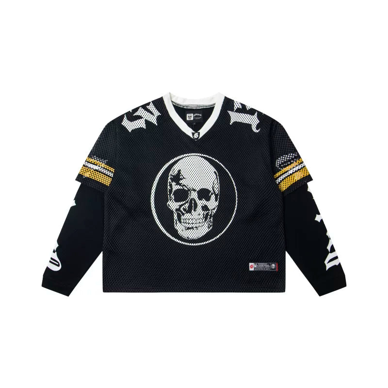 "Godspeed" Layered Mesh Skull Long Sleeve Jersey (Black/Yellow)