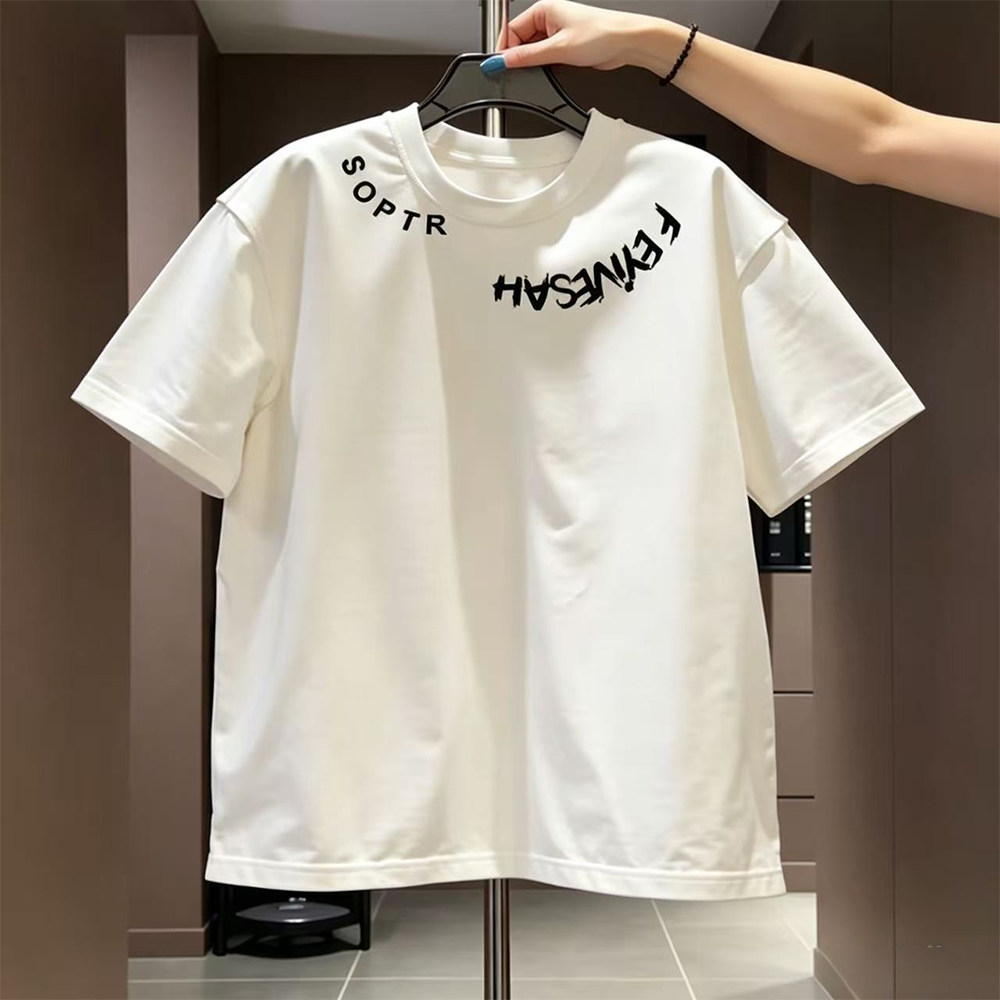 Large brand foreign trade counter tail goods leak detection~short sleeved t-shirt men's summer China-Chic brand heavy weight cotton round neck letter shirt