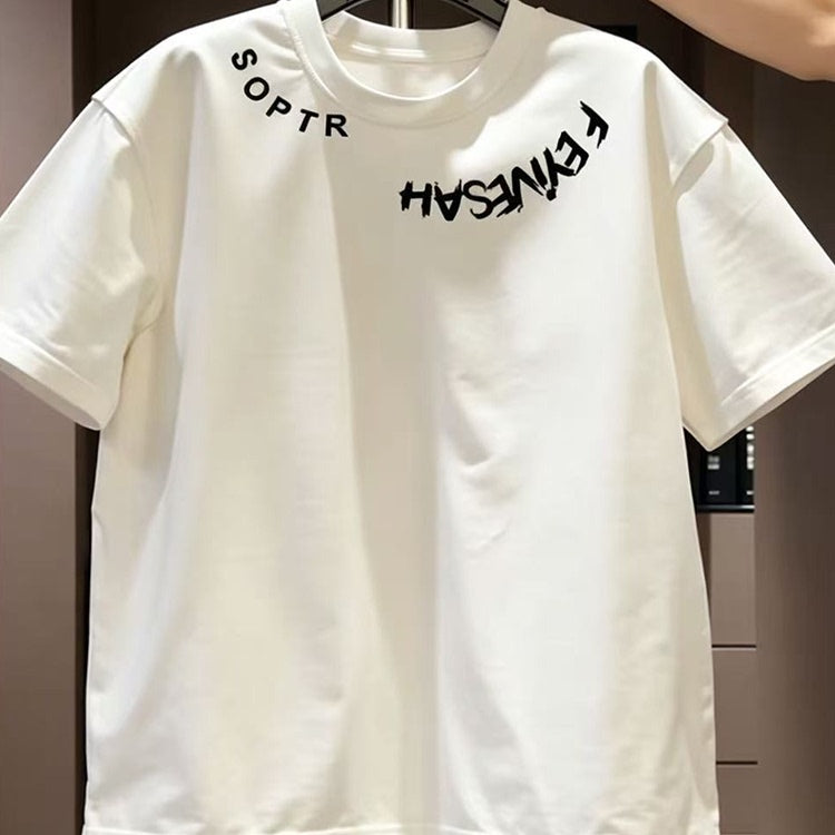 Large brand foreign trade counter tail goods leak detection~short sleeved t-shirt men's summer China-Chic brand heavy weight cotton round neck letter shirt