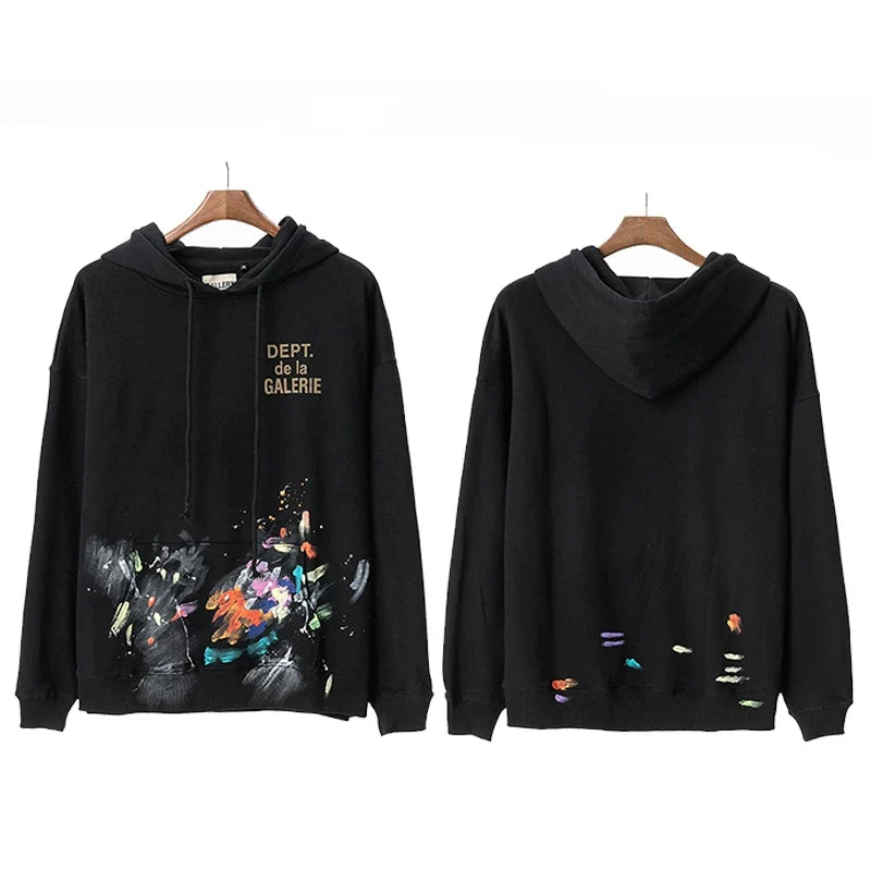 Gallery Dept Paint Splatter Black Hoodie
