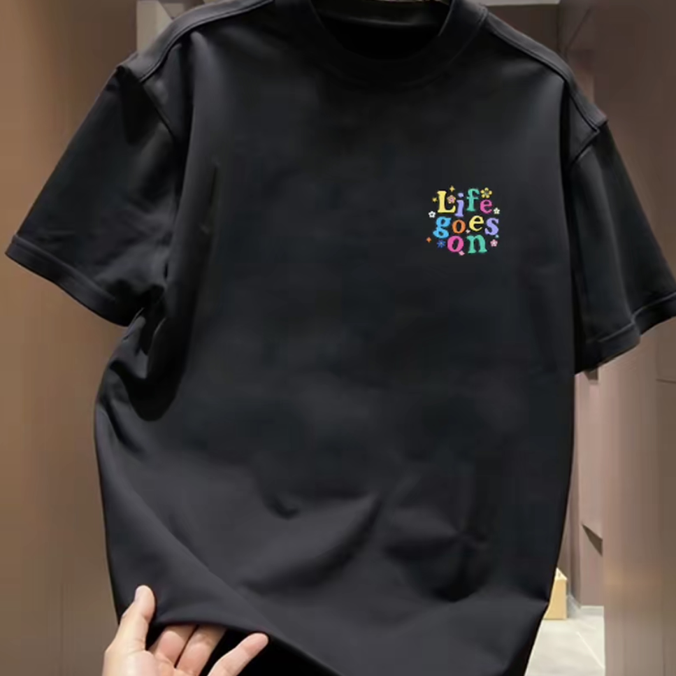 High quality light luxury rainbow letter trendy brand round neck pure cotton short sleeved versatile