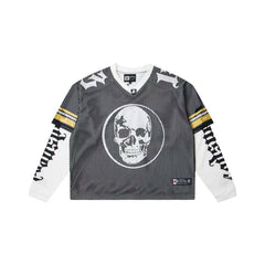 "Godspeed" Layered Mesh Skull Long Sleeve Jersey (Grey/White/Yellow)