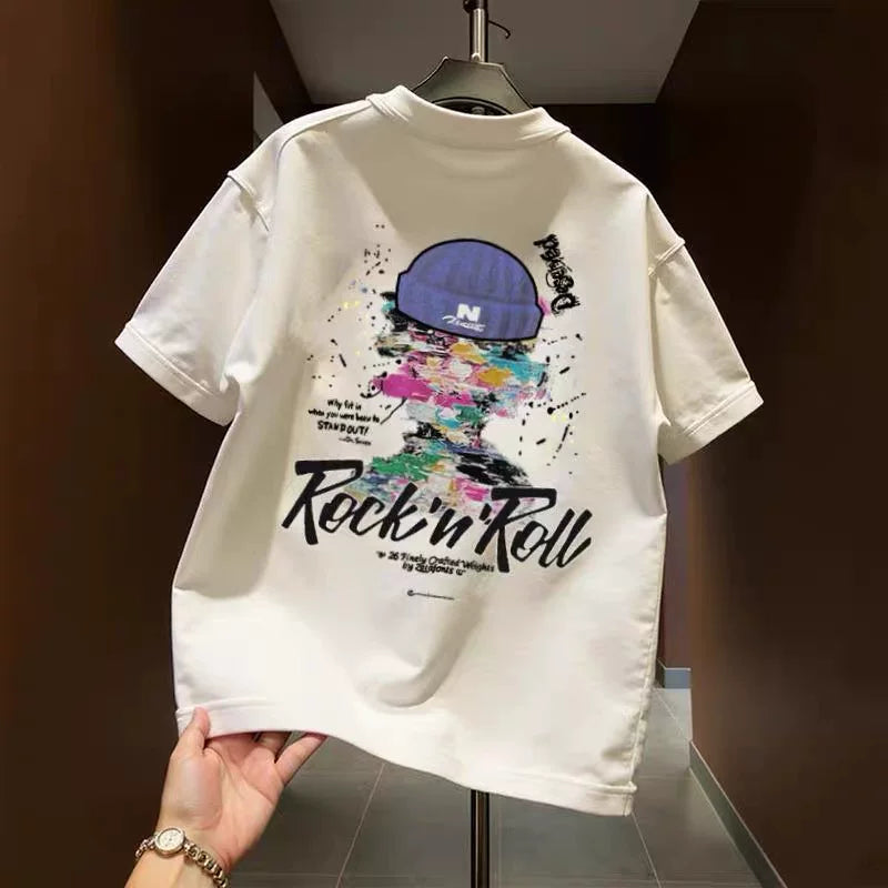 Top brand foreign trade counter's leftover goods leakage~Oil painting style artistic short sleeved T-shirt painted graffiti short sleeved unisex
