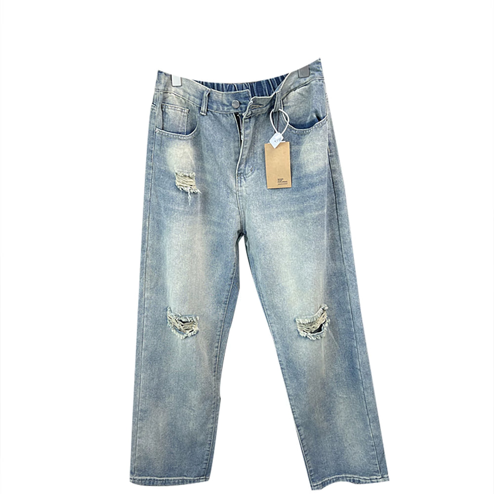 Wall crack recommendation! Three dimensional and stylish! Foreign trade men's spring and summer thin breathable and comfortable straight leg denim casual pants trend
