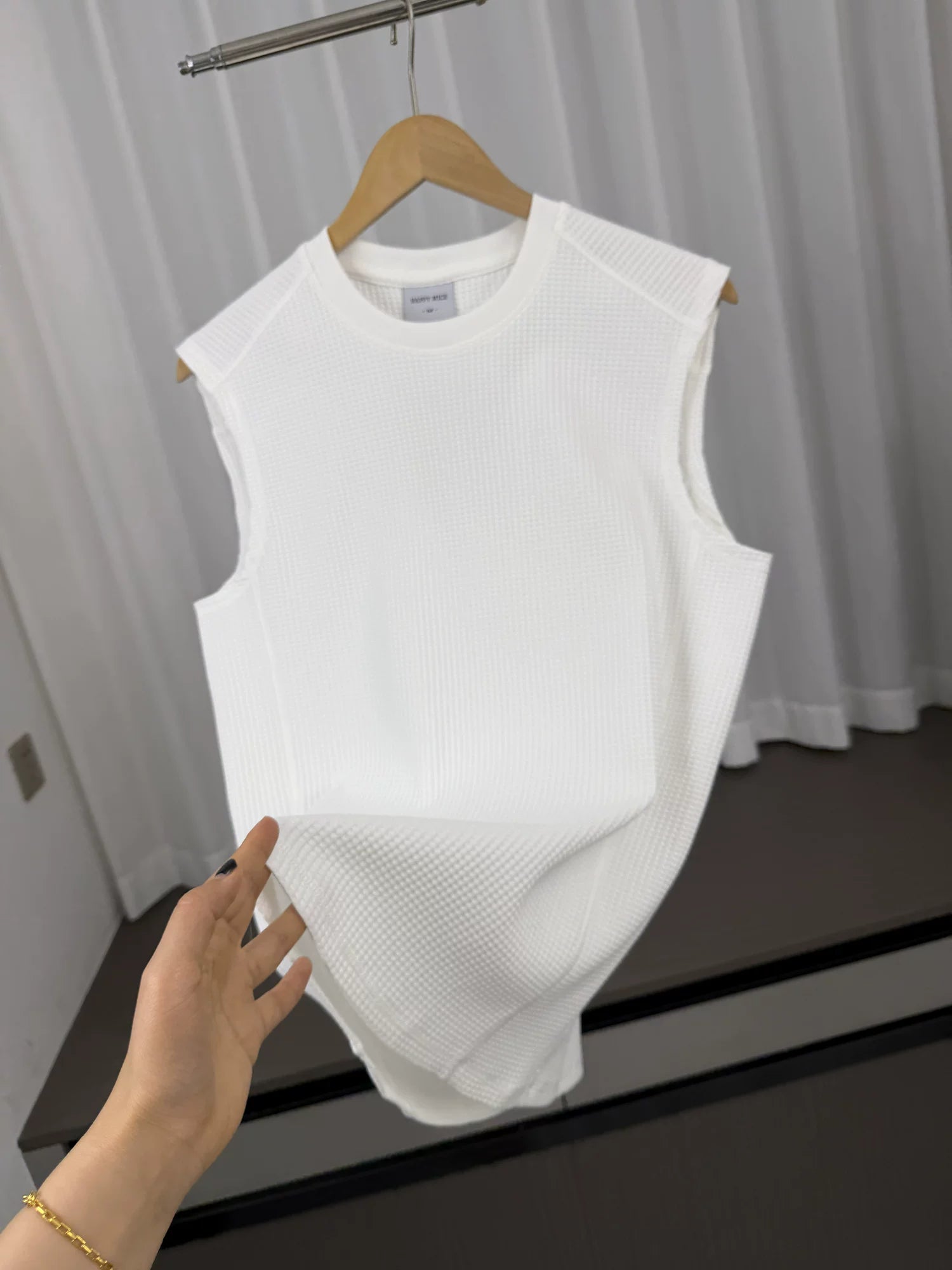 Weaving waffles! Breathable fabric! Summer men's foreign trade American casual sports sleeveless camisole