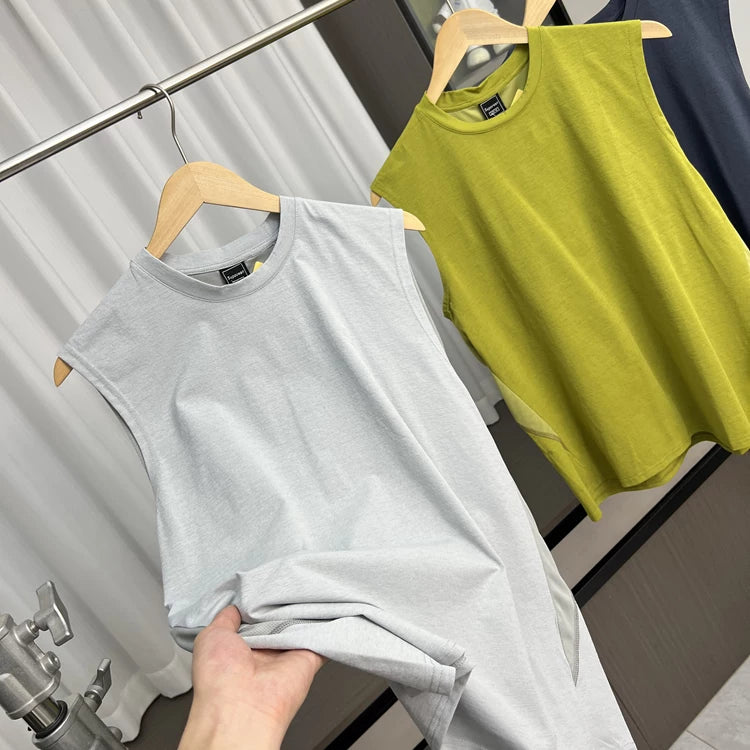 Mountain functional wind! Refreshing and breathable! Foreign trade men's summer outdoor running sports casual round neck vest trend