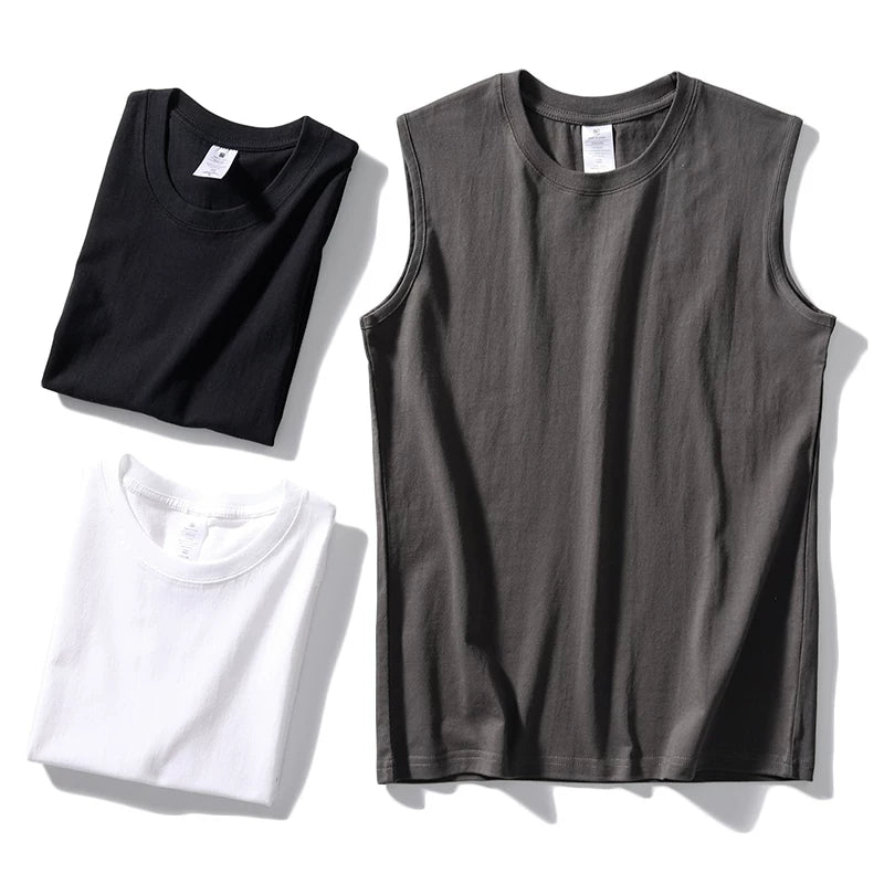 Minimalist style! Soft and comfortable! Foreign trade men's summer high weight casual round neck pure cotton base camisole