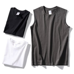 Minimalist style! Soft and comfortable! Foreign trade men's summer high weight casual round neck pure cotton base camisole