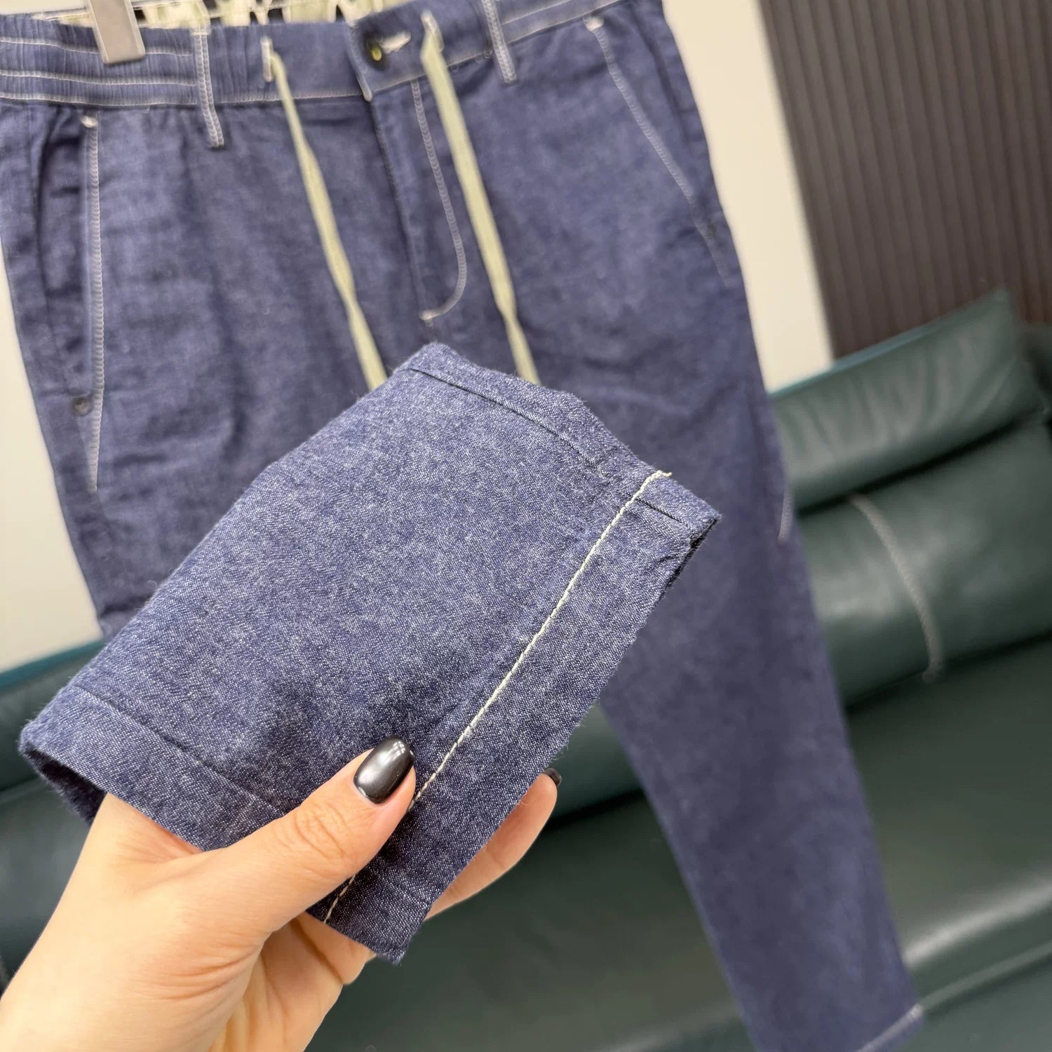 Remove the cabinet! Cotton+linen blend! Foreign trade men's spring and summer elastic waist comfortable casual straight leg jeans