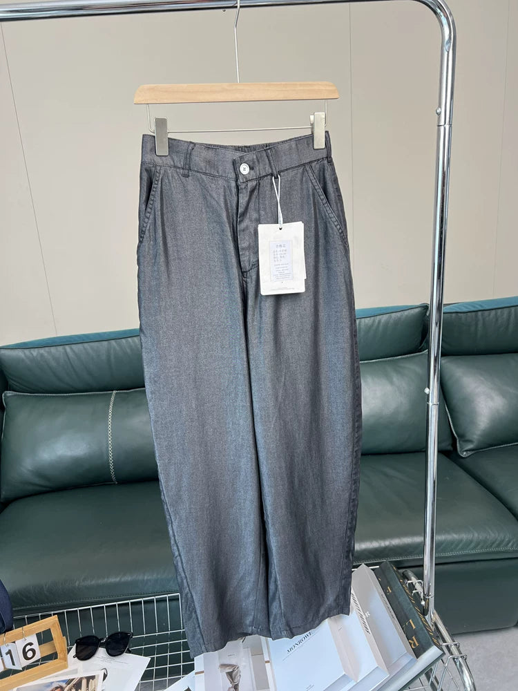 Heavy 100 day silk! Anti wrinkle sagging! Summer men's lightweight, breathable, loose straight leg jeans trend for foreign trade
