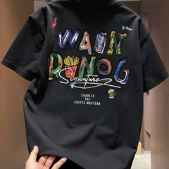 High quality cotton short sleeved t-shirts, loose letter tops for men and women, and American style trendy products are being picked up from the leftover inventory at major foreign trade counters