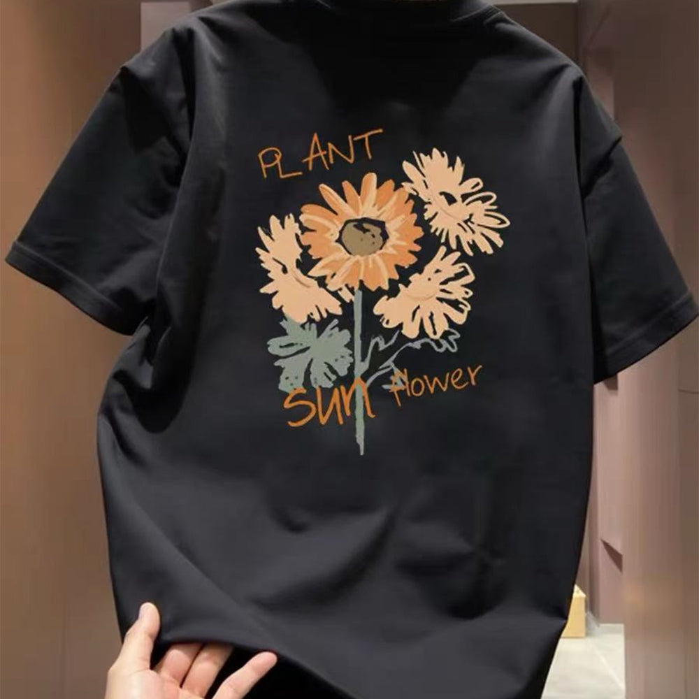 Top brand foreign trade counters are picking up leftovers~Heavy duty pure cotton short sleeved T-shirt with daisy print, versatile, loose and trendy for summer