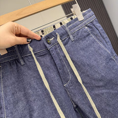 Remove the cabinet! Cotton+linen blend! Foreign trade men's spring and summer elastic waist comfortable casual straight leg jeans