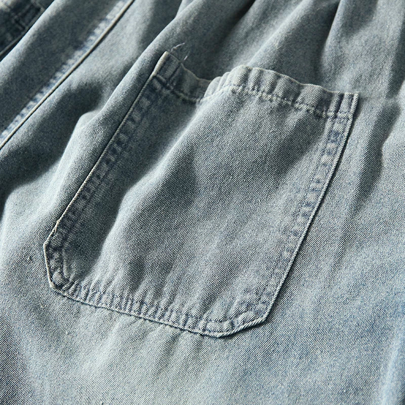 Highly recommended! Wash with water to make it old! Foreign trade men's summer elastic waist loose five quarter casual denim shorts trend