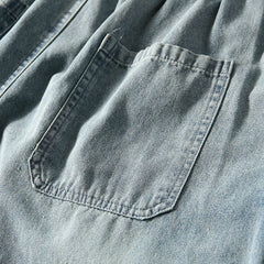 Highly recommended! Wash with water to make it old! Foreign trade men's summer elastic waist loose five quarter casual denim shorts trend