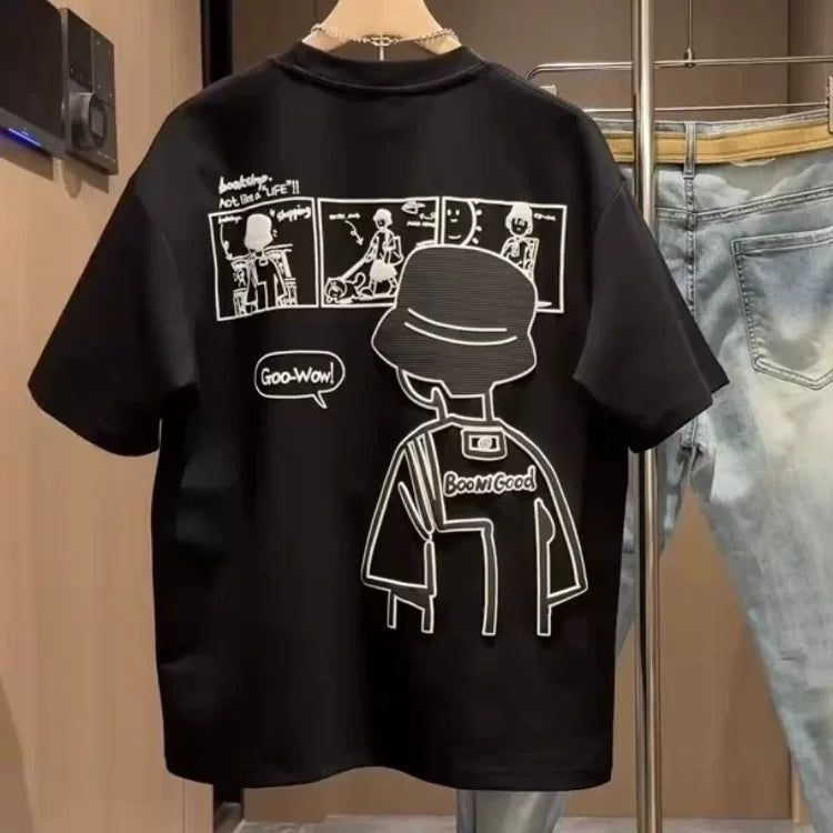 Brand foreign trade~Cutting labels, picking up leaks, counter surplus orders, printed short sleeved T-shirts for men and women, casual and versatile, trendy and three-dimensional sense