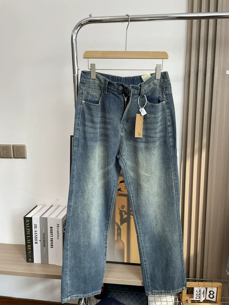 Keep good cattle for yourself+retro fermented, washed and ground white! Spring Men's Foreign Trade Fashion Versatile Comfortable Elastic Jeans Trend