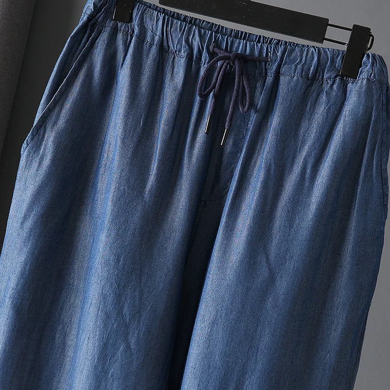 Full of drape! Export daily order! Summer men's ultra-thin breathable Tencel jeans with loose straight leg drawstring trend