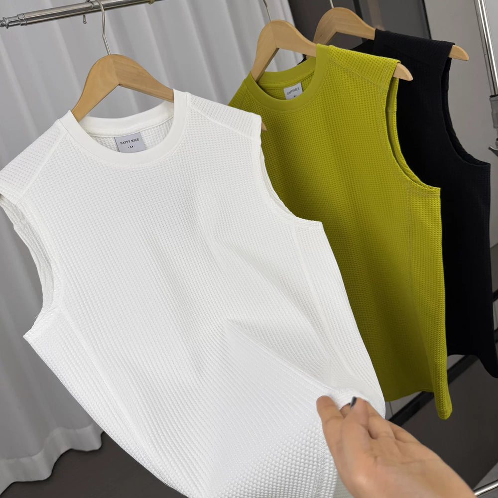 Weaving waffles! Breathable fabric! Summer men's foreign trade American casual sports sleeveless camisole