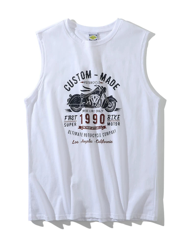 Non sensory technology printing! 100% cotton! Summer men's and women's foreign trade heavy industry wash water wide shoulder sleeveless T casual vest