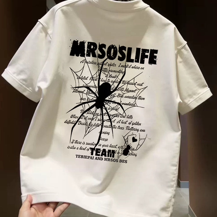 Top brand foreign trade counter tail goods leakage~Small and creative trendy brand spider unisex versatile pure cotton short sleeved T-shirt
