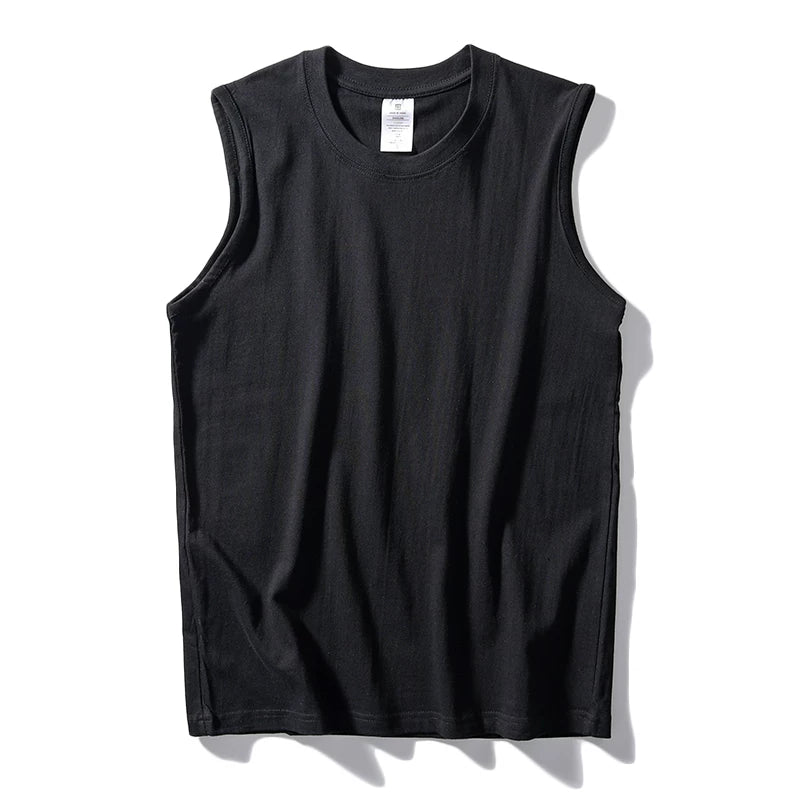Minimalist style! Soft and comfortable! Foreign trade men's summer high weight casual round neck pure cotton base camisole