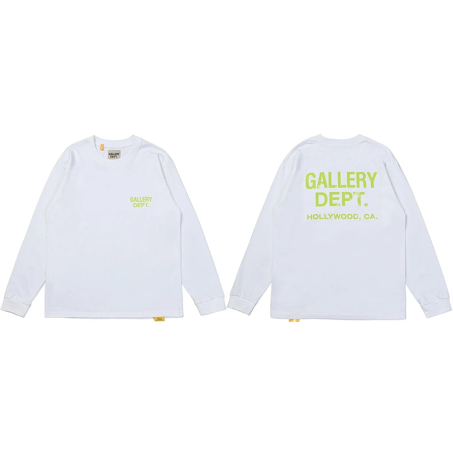 Gallery Dept. Hollywood Logo Long Sleeve T-Shirt - White/Neon Yellow