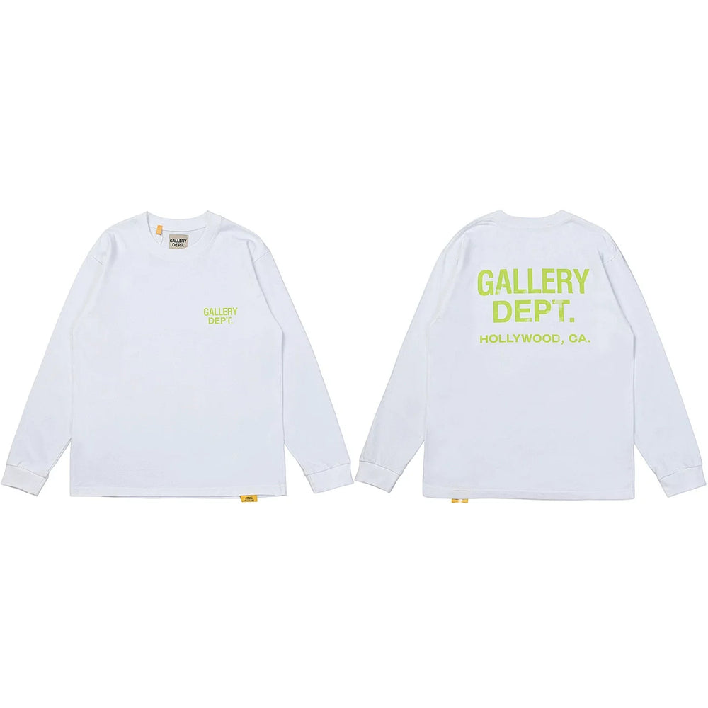 Gallery Dept. Hollywood Logo Long Sleeve T-Shirt - White/Neon Yellow