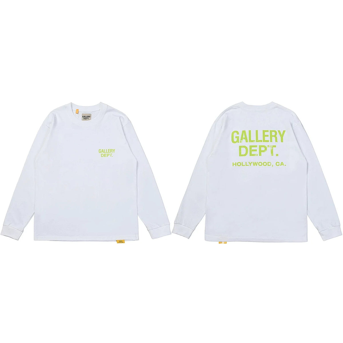 Gallery Dept. Hollywood Logo Long Sleeve T-Shirt - White/Neon Yellow