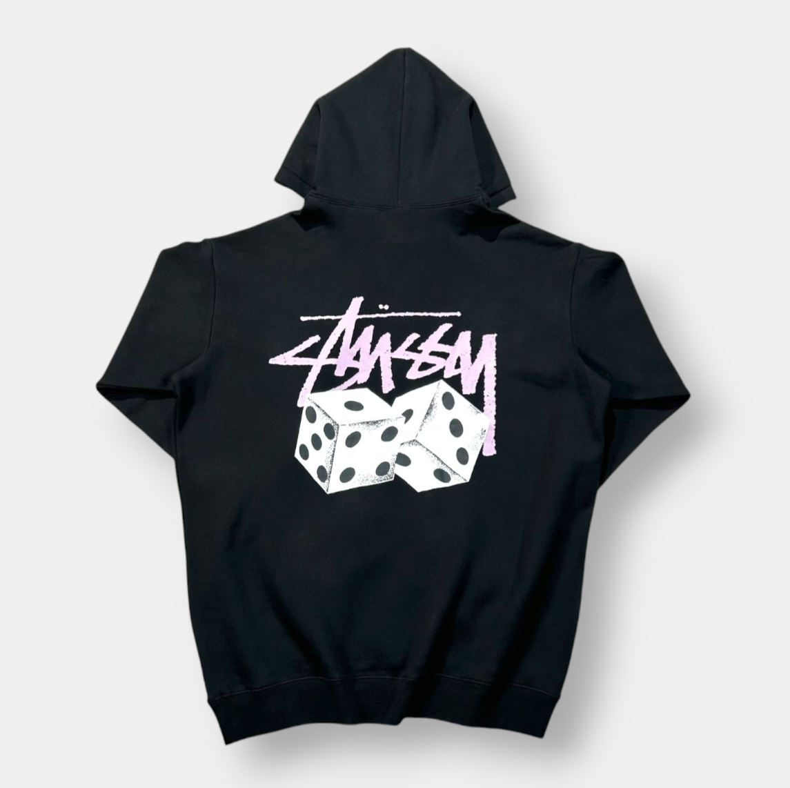 Stüssy Black Dice Hoodie with Purple Spellout