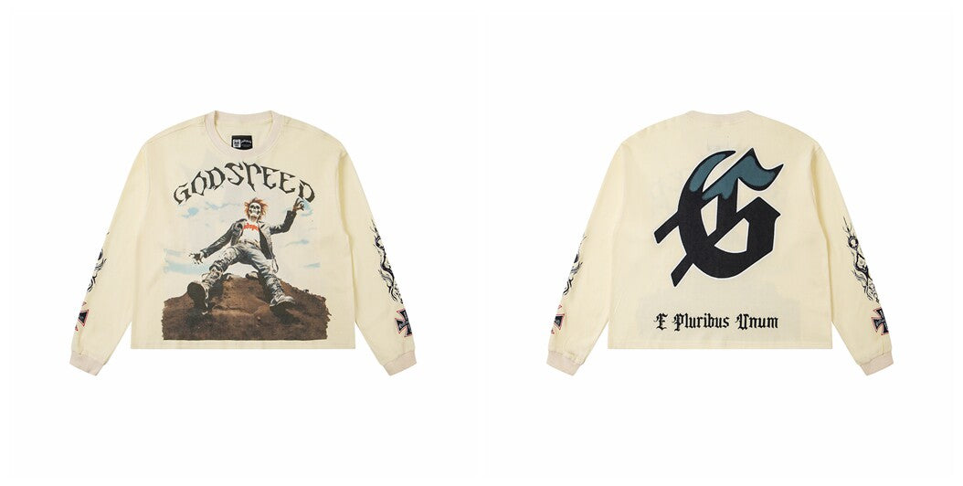 Godspeed "E Pluribus Unum" Figure Graphic Beige Long Sleeve Tee