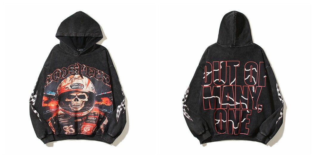 Vintage "Godspeed" Biker Skull Oversized Hoodie