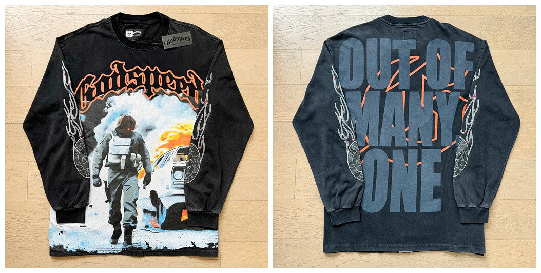 Godspeed "Out of Many, One" Explosion Graphic Vintage-Wash Long Sleeve Tee