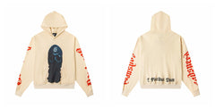 Vintage "Godspeed" Masked Skull Oversized Beige Hoodie