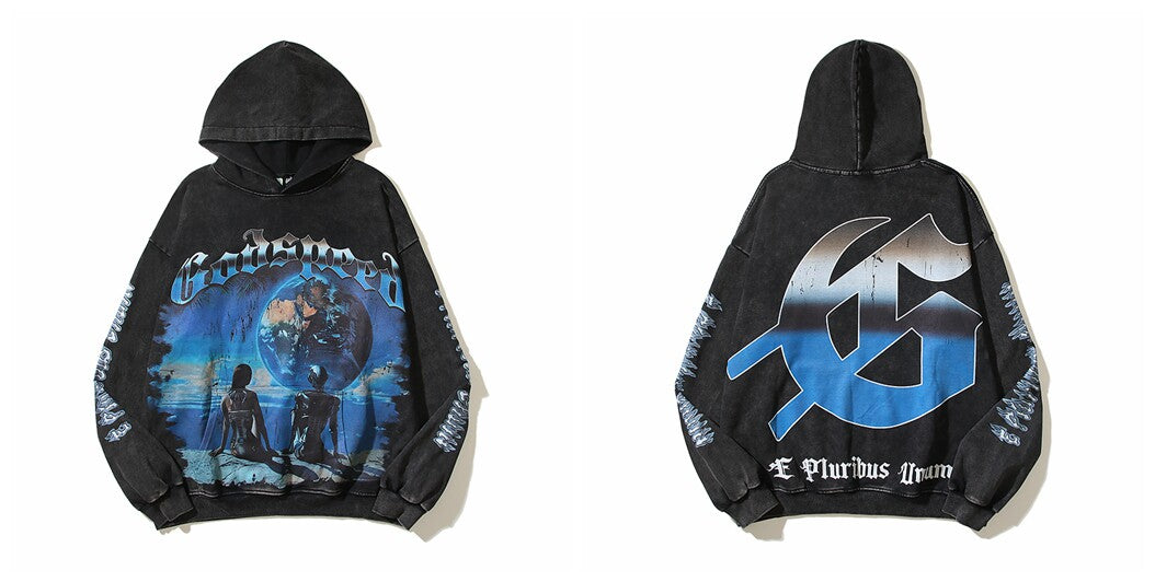 Vintage "Godspeed" Earth Graphic Oversized Hoodie