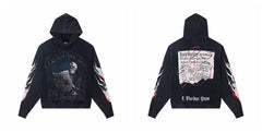 Vintage "Godspeed" Black Monday Newspaper Skull Oversized Hoodie
